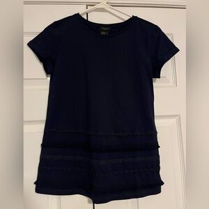Ann Taylor Factory Navy Short Sleeve Top with Textured Detail